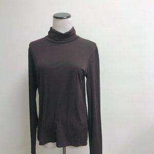 Eileen Fisher dark brown turtleneck 100% silk jersey long sleeve top S
